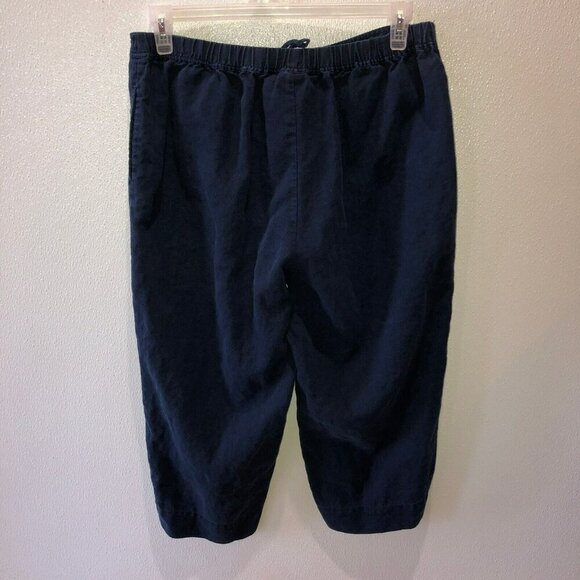 Kim Rogers Womens Size 14 Navy Linen Capri Pull On Drawstring Cropped Pants - Picture 4 of 9